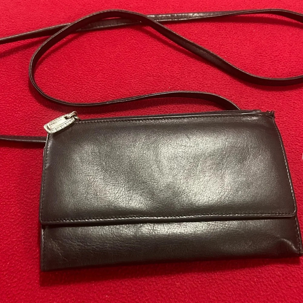 Fossil Men's Black Leather Messenger Crossbody Wallet excellent condition